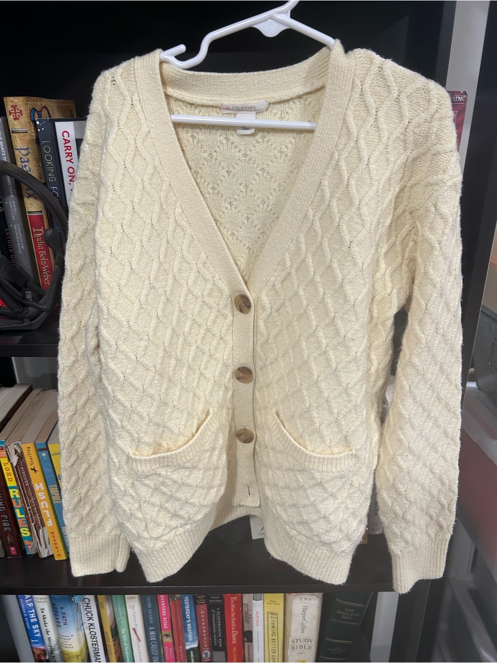 Crewcuts Cream Cable-Knit Button Cardigan